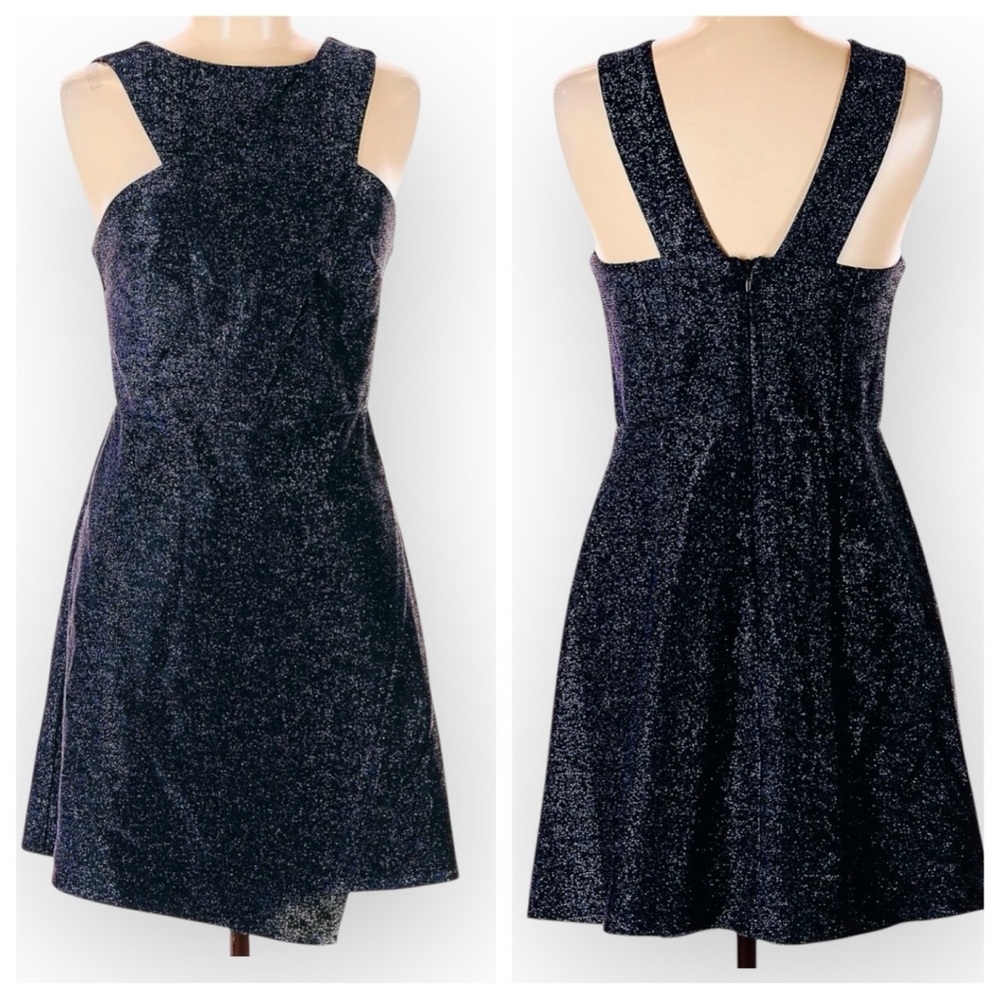 Topshop Navy Lurex Asymmetrical Neck Mini Party Dress, Size 8, NWT